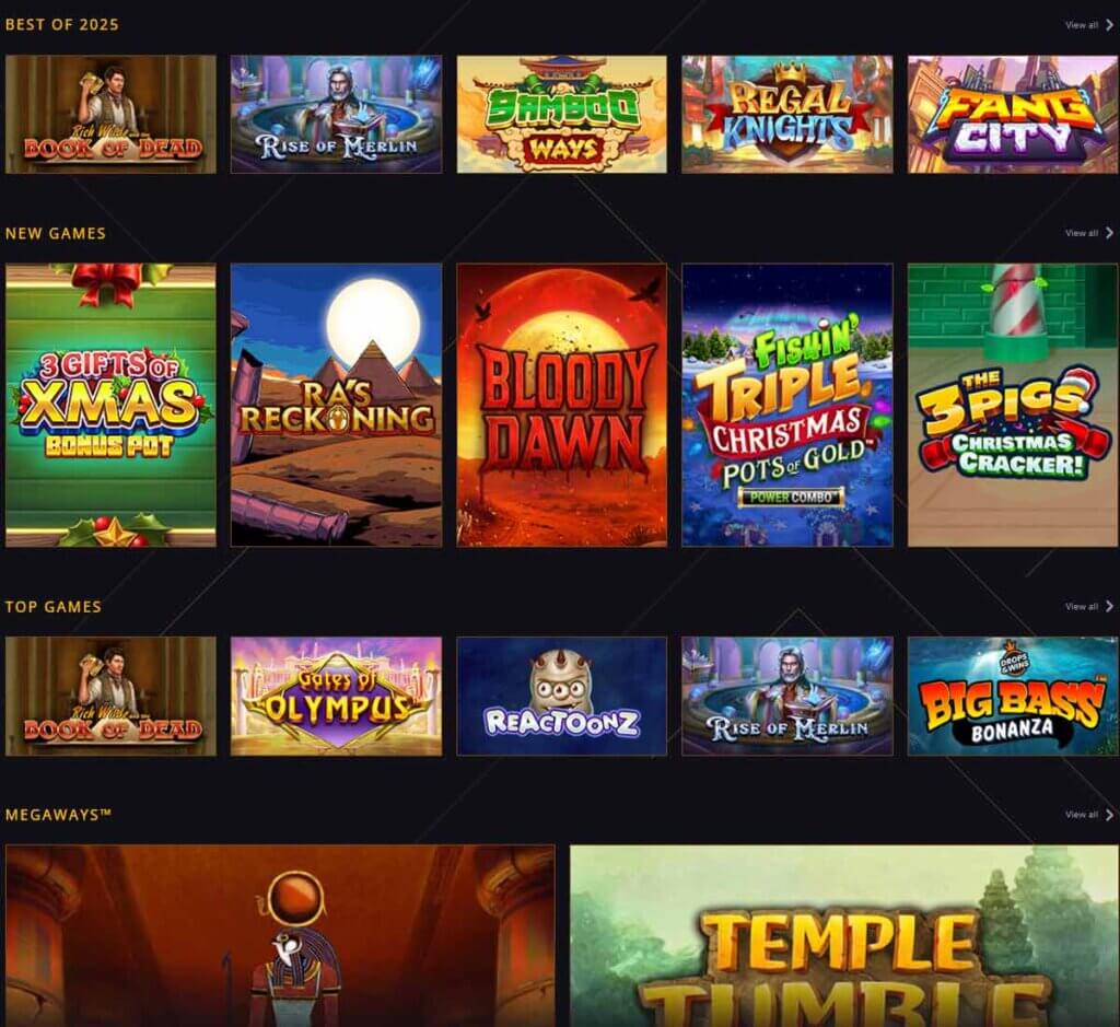 21 Casino desktop homepage screenshot displaying main casino lobby with featured games, promotions and navigation menu - tested