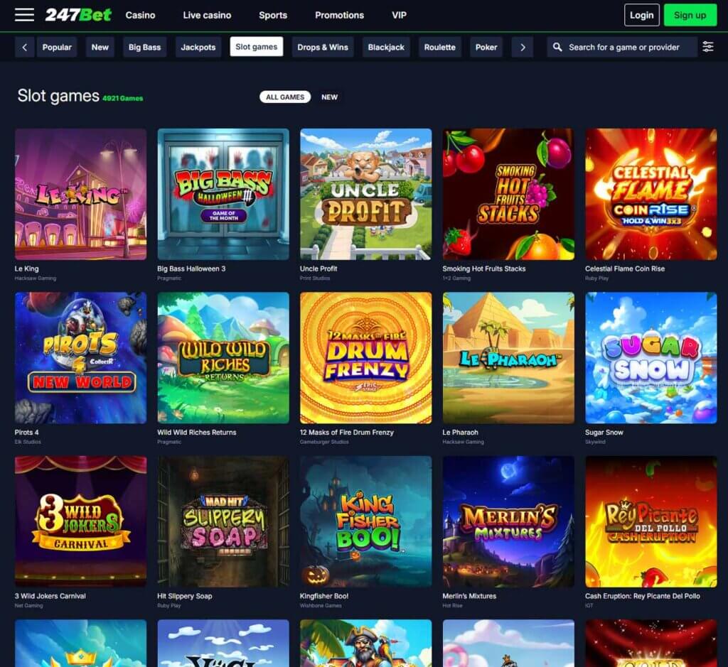 247 Bet Casino desktop slots lobby screenshot presenting variety of slot games with categories and providers - verified 247 Bet Casino desktop slots lobby screenshot presenting variety of slot games with categories and providers - verified