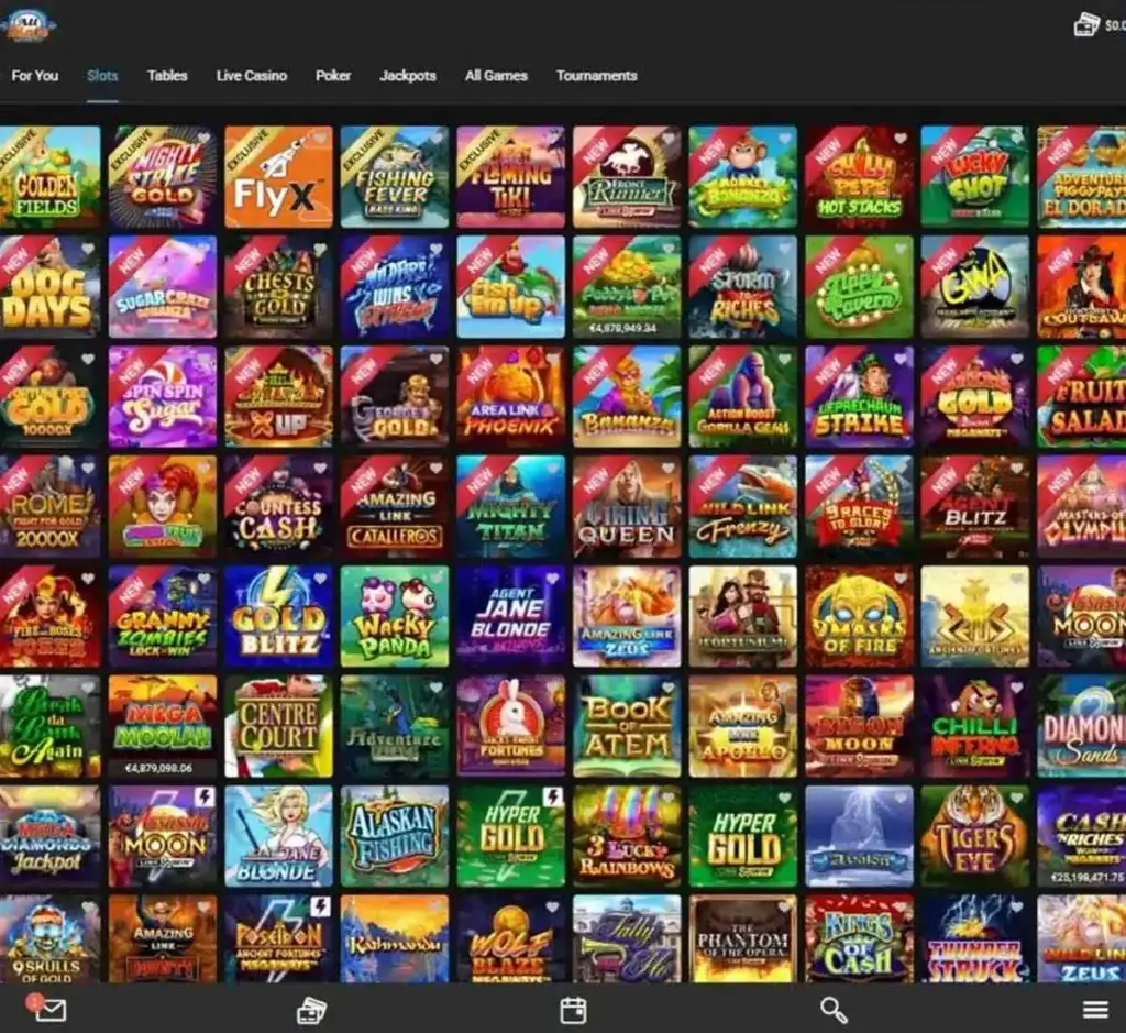 All Slots Casino desktop slots lobby screenshot presenting variety of slot games with categories and providers - tested