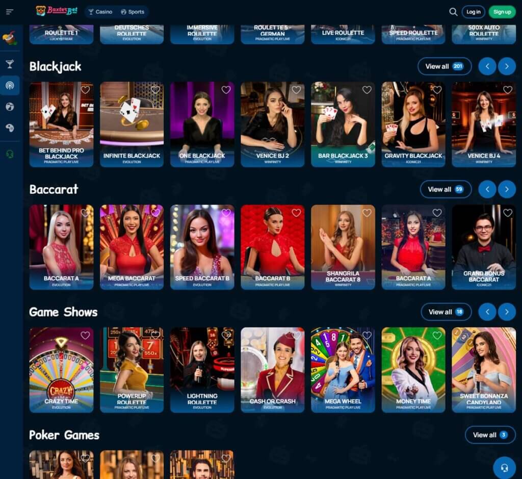 Baxter Bet desktop live casino lobby screenshot featuring live dealer games and real-time streaming interface - tested Baxter Bet desktop live casino lobby screenshot featuring live dealer games and real-time streaming interface - tested