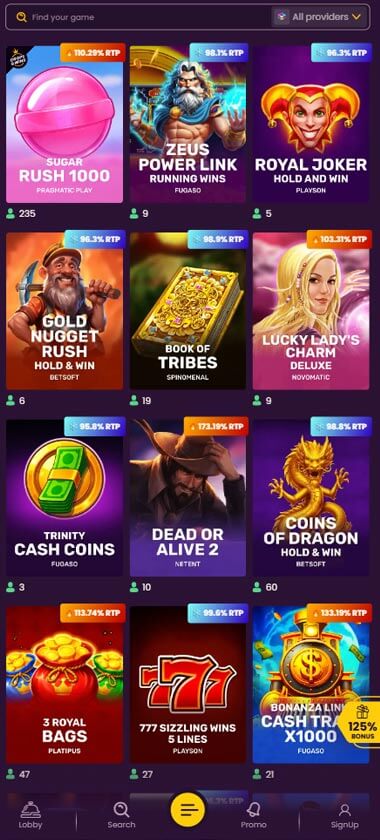 Bizzo Casino mobile slots interface showing slot game selection with popular titles and filtering options - captured during platform testing