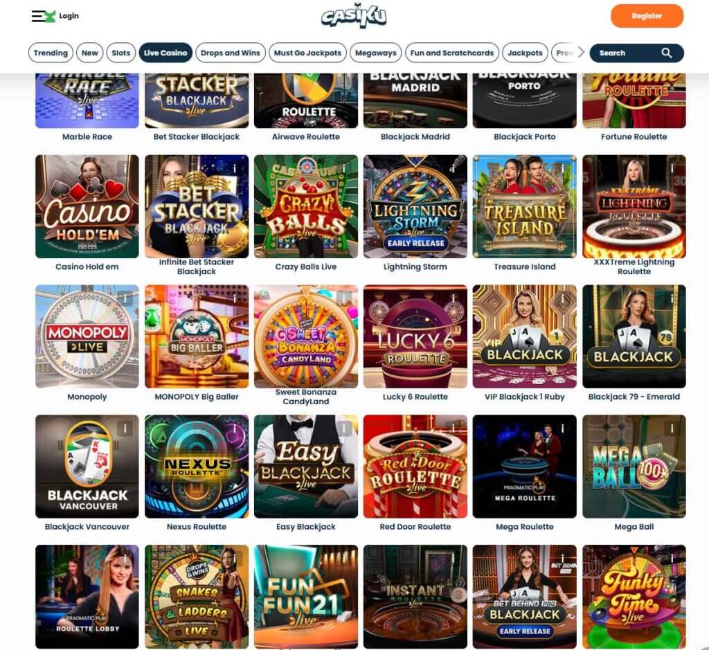 Casiku Casino desktop live casino lobby screenshot featuring live dealer games and real-time streaming interface - tested Casiku Casino desktop live casino lobby screenshot featuring live dealer games and real-time streaming interface - tested