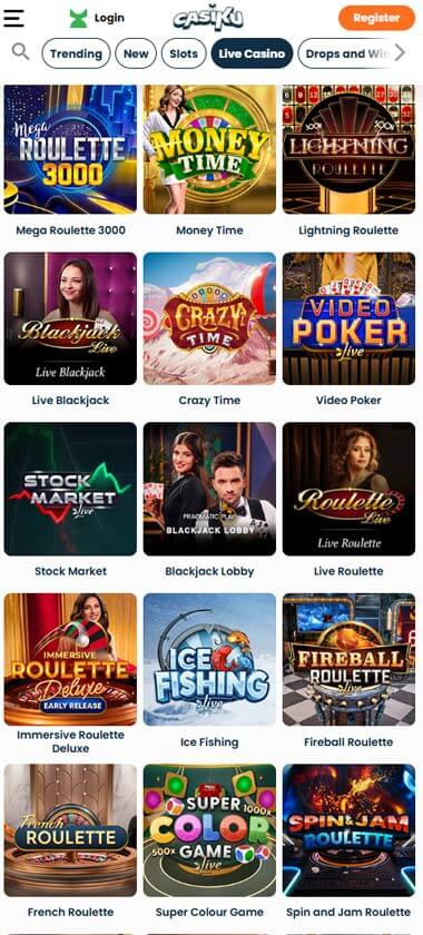 Casiku Casino mobile live casino interface screenshot showing live dealer tables including blackjack and roulette - tested Casiku Casino mobile live casino interface screenshot showing live dealer tables including blackjack and roulette - tested