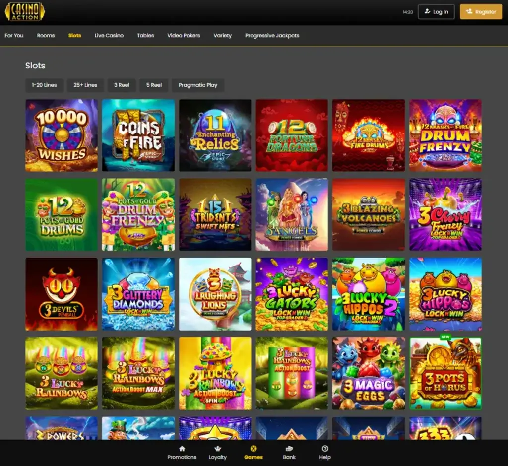 Casino Action desktop slots lobby screenshot presenting variety of slot games with categories and providers - verified Casino Action desktop slots lobby screenshot presenting variety of slot games with categories and providers - verified