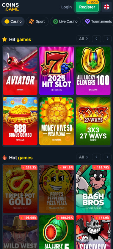 Casino Rocket mobile homepage screenshot showing main casino lobby with featured games and promotions - captured during platform testing