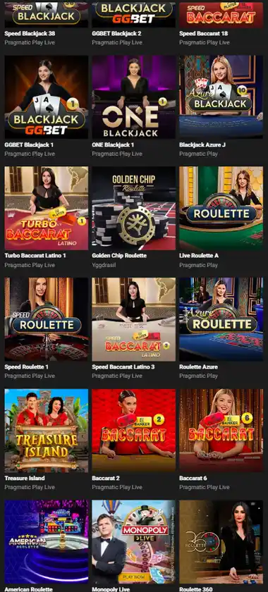 GG.Bet mobile live casino interface screenshot showing live dealer tables including blackjack and roulette - tested GG.Bet mobile live casino interface screenshot showing live dealer tables including blackjack and roulette - tested