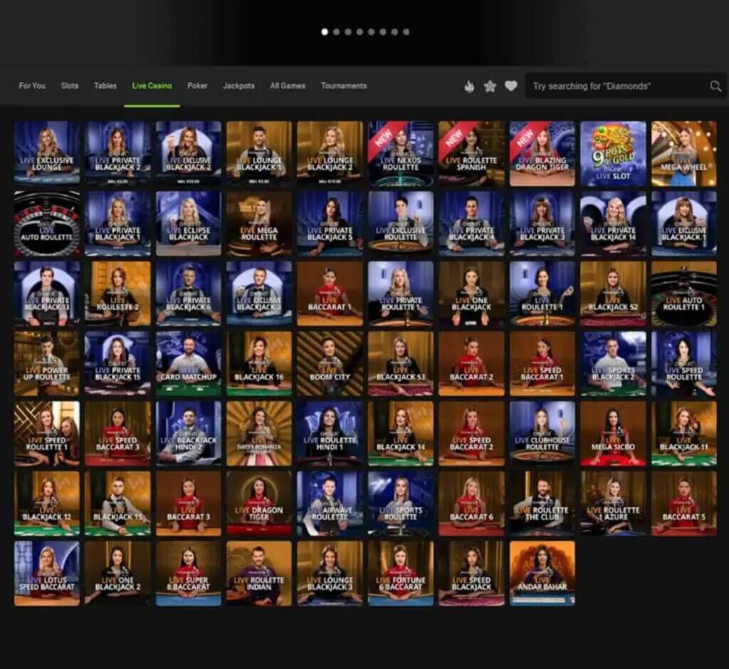 Gaming Club Casino mobile live casino interface screenshot showing live dealer tables including blackjack and roulette - tested