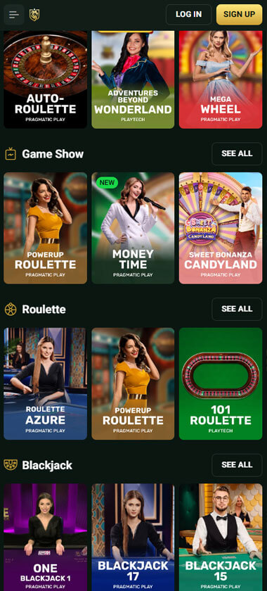 Goldex Casino mobile live casino interface screenshot showing live dealer tables including blackjack and roulette - tested
