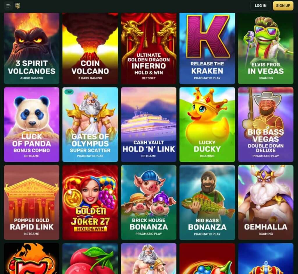 Goldex Casino desktop slots lobby screenshot presenting variety of slot games with categories and providers - verified