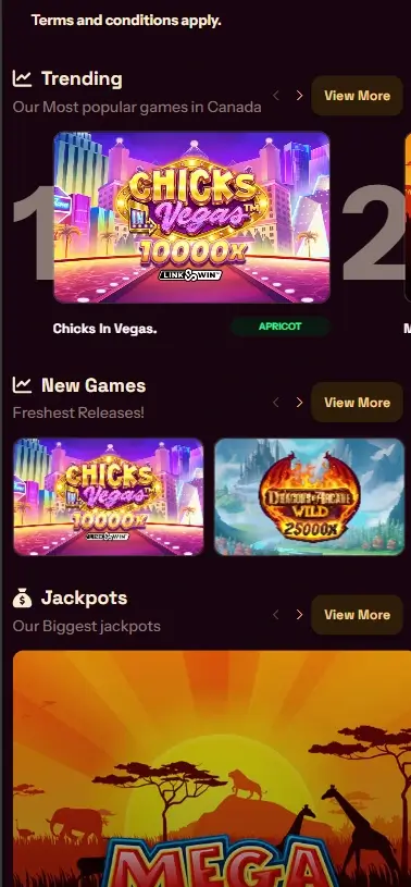Grizzly’s Quest Casino mobile homepage screenshot showing main casino lobby with featured games and promotions - Tested