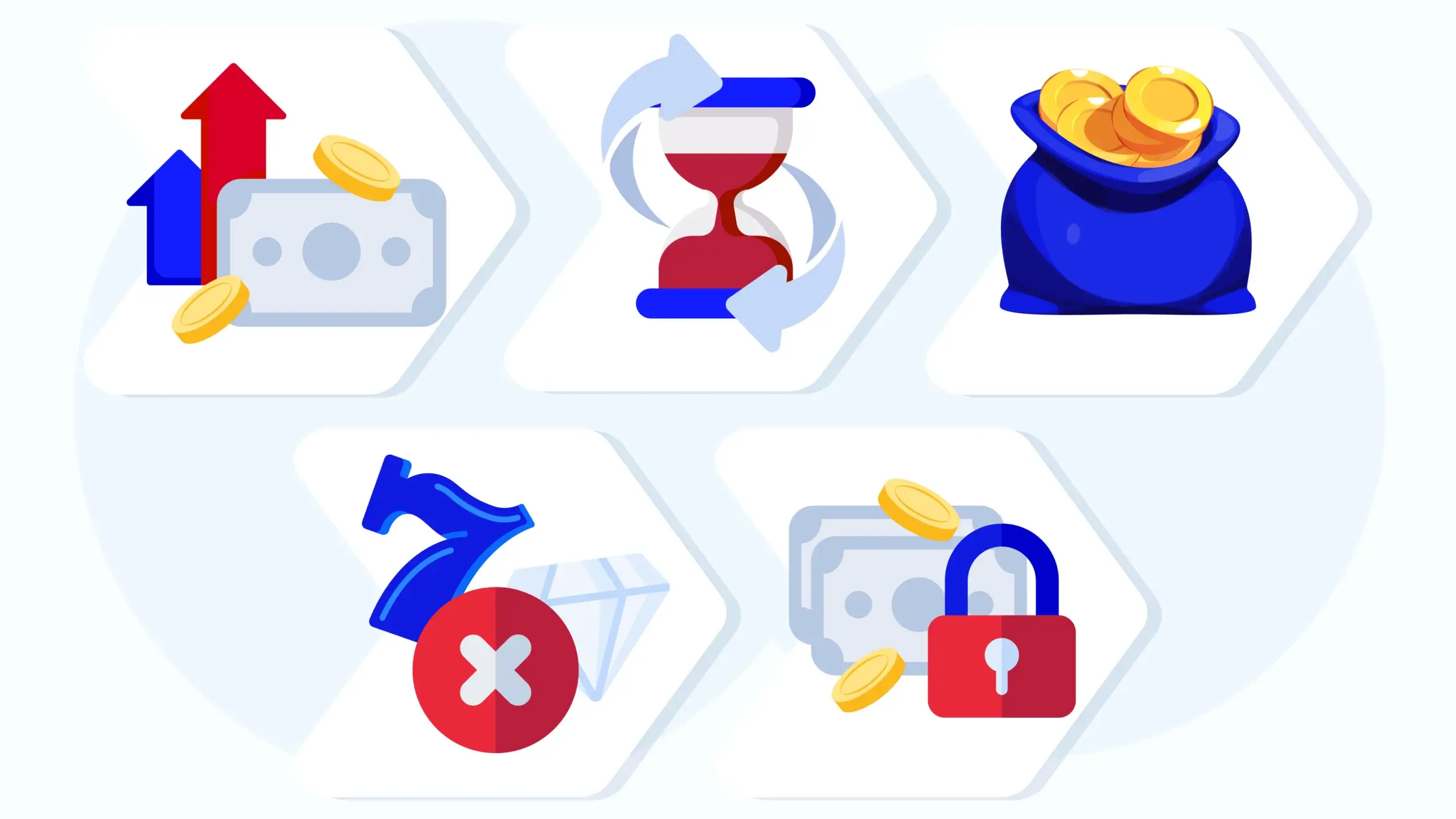 Icon grid showing the five most common hidden traps in Canadian casino bonus terms, including max bet limits, wagering deadlines, cashout limits, excluded games, and sticky bonuses.