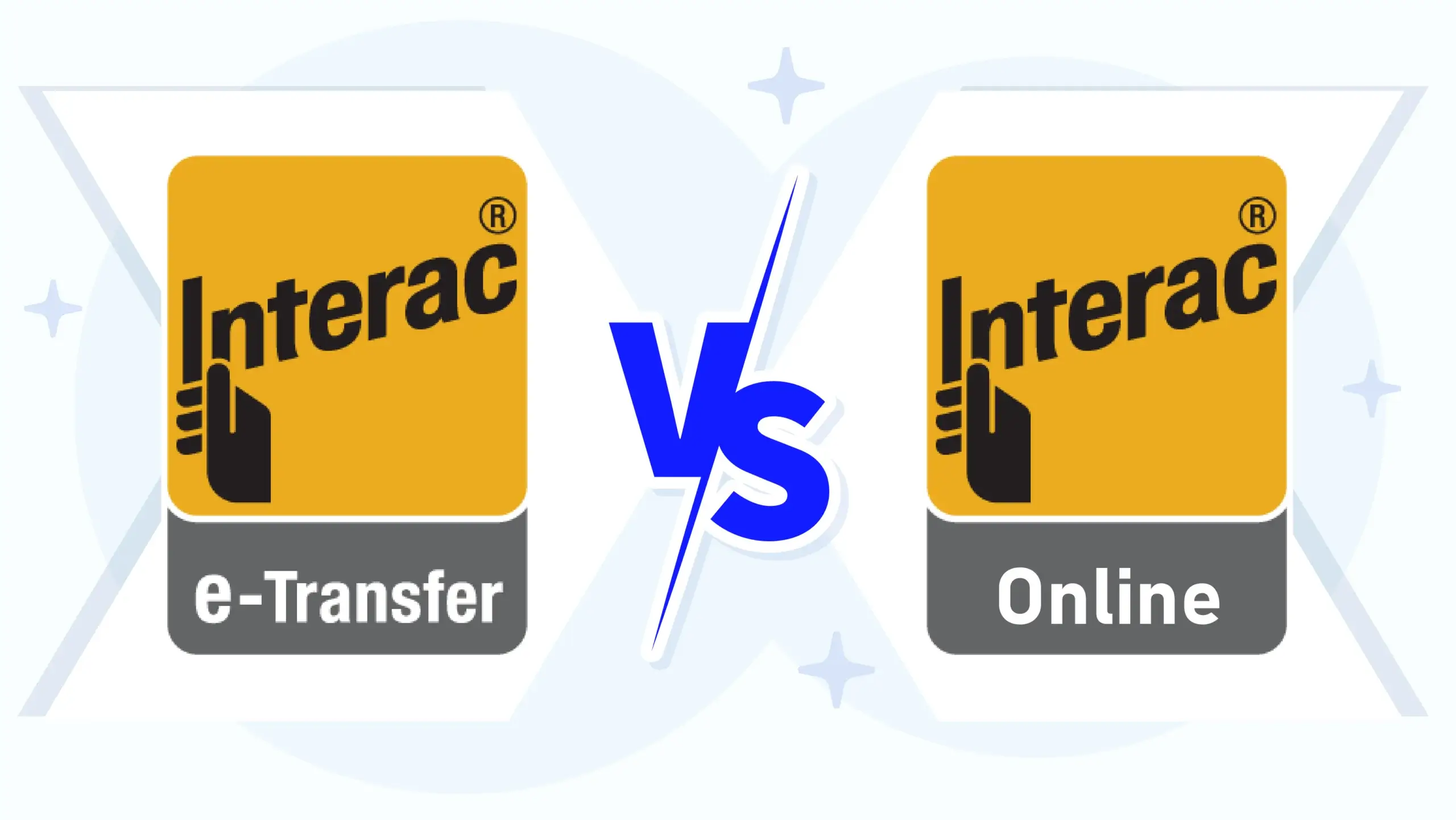 Interac e-Transfer versus Interac Online comparison showing e-Transfer with full deposit and withdrawal support across all major Canadian banks versus Interac Online with deposit only support at TD BMO Scotiabank and National Bank only at Interac casinos Canada