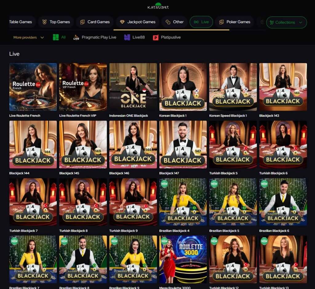 KatsuBet Casino desktop live casino lobby screenshot featuring live dealer games and real-time streaming interface - review testing KatsuBet Casino desktop live casino lobby screenshot featuring live dealer games and real-time streaming interface - review testing