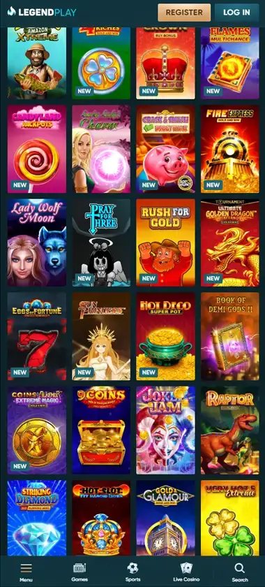 LegendPlay Casino mobile slots interface screenshot showing slot game selection with popular titles and filtering options - captured during platform testing LegendPlay Casino mobile slots interface screenshot showing slot game selection with popular titles and filtering options - captured during platform testing