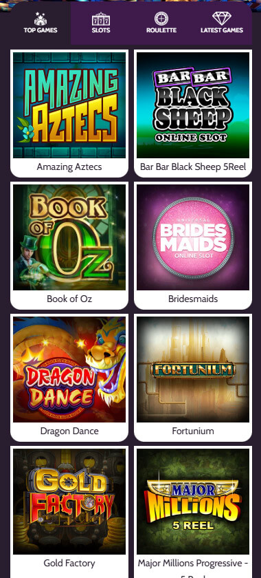 MummysGold Casino mobile homepage screenshot showing main casino lobby with featured games and promotions - captured during platform testing