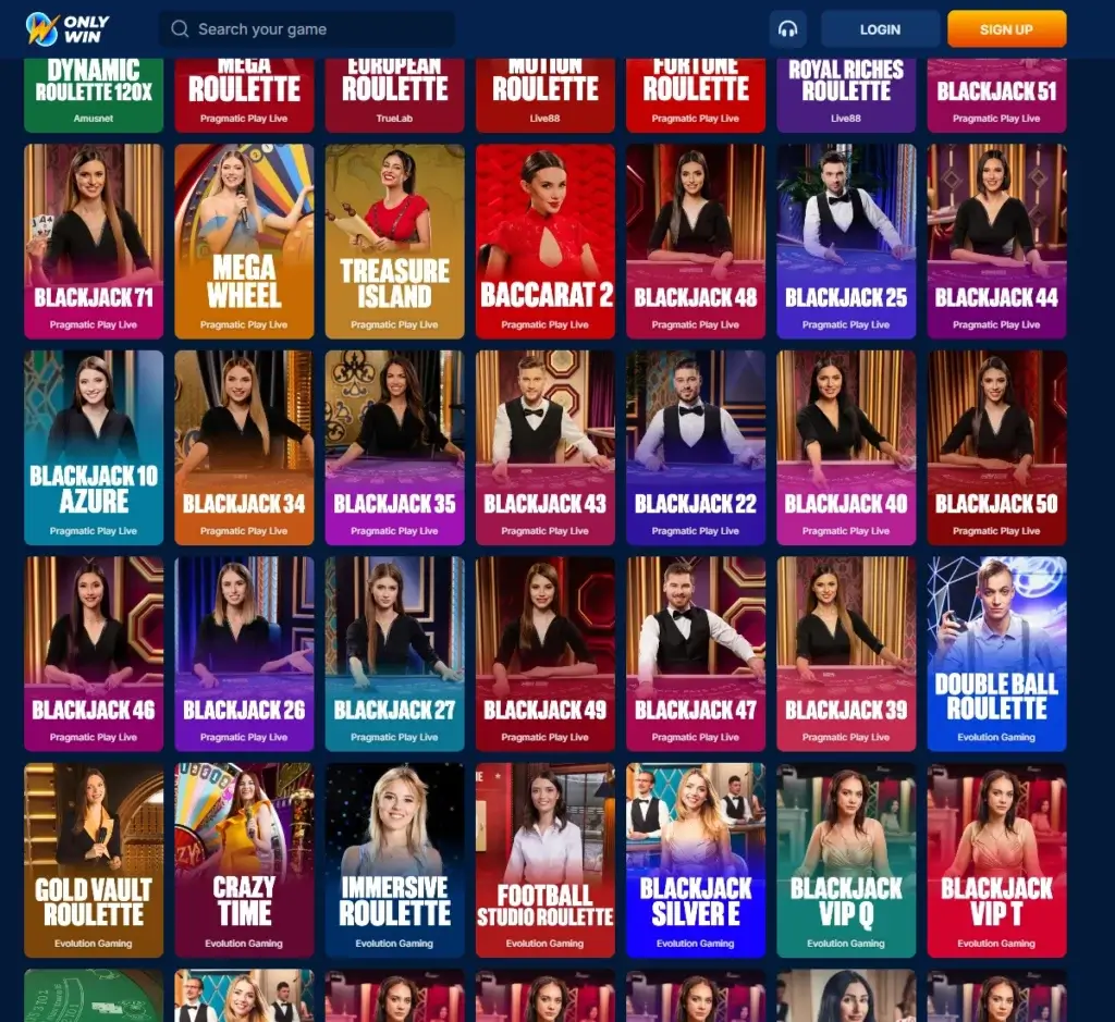 OnlyWin Casino desktop live casino lobby screenshot featuring live dealer games and real-time streaming interface - tested OnlyWin Casino desktop live casino lobby screenshot featuring live dealer games and real-time streaming interface - tested