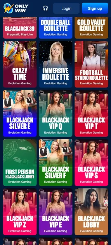 OnlyWin Casino mobile live casino interface screenshot showing live dealer tables including blackjack and roulette - tested OnlyWin Casino mobile live casino interface screenshot showing live dealer tables including blackjack and roulette - tested