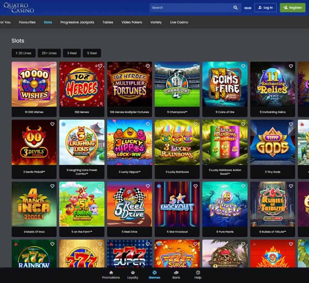 Quatro Casino desktop slots lobby screenshot presenting variety of slot games with categories and providers - verified Quatro Casino desktop slots lobby screenshot presenting variety of slot games with categories and providers - verified