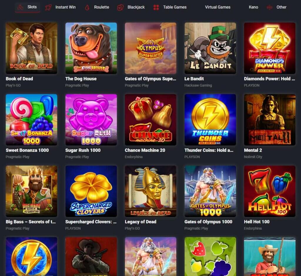 Rockstar Casino desktop slots lobby screenshot presenting variety of slot games with categories and providers - verified
