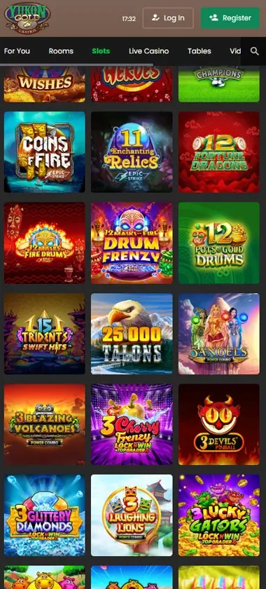 Yukon Gold Casino mobile slots interface screenshot showing slot game selection with popular titles and filtering options - Tested Yukon Gold Casino mobile slots interface screenshot showing slot game selection with popular titles and filtering options - Tested