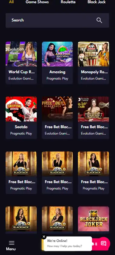 All Starz Casino mobile live casino interface screenshot showing live dealer tables including blackjack and roulette - tested All Starz Casino mobile live casino interface screenshot showing live dealer tables including blackjack and roulette - tested
