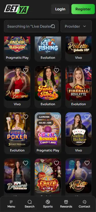 BetYa Casino mobile live casino interface screenshot showing live dealer tables including blackjack and roulette - tested BetYa Casino mobile live casino interface screenshot showing live dealer tables including blackjack and roulette - tested
