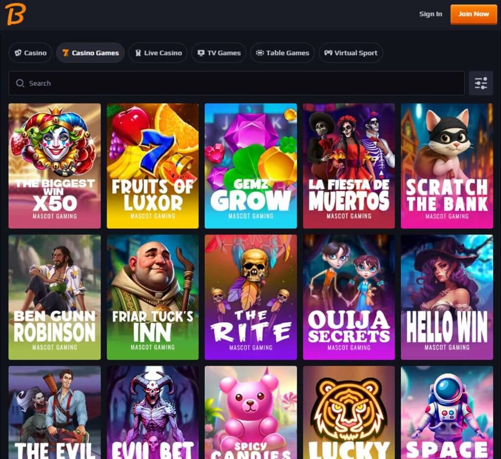 Blaze Spins Casino desktop slots lobby screenshot presenting variety of slot games with categories and providers - tested