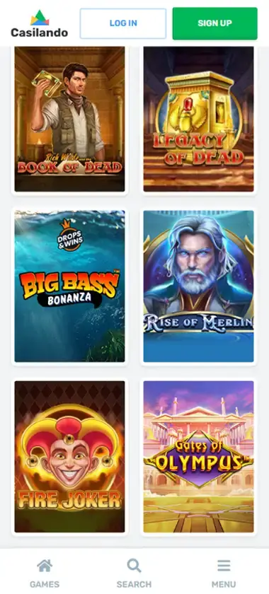 Casilando Casino Mobile Preview 1