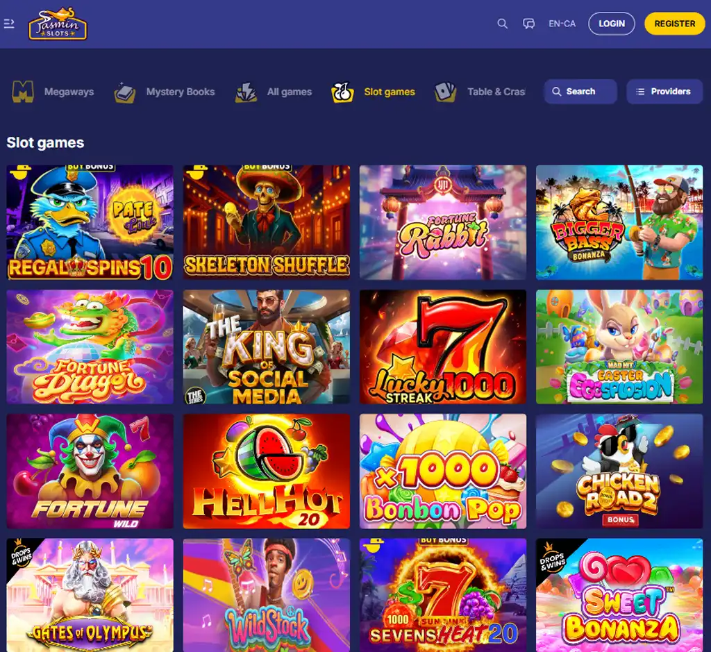 Jasmin Slots Casino desktop slots lobby screenshot presenting variety of slot games with categories and providers - verified Jasmin Slots Casino desktop slots lobby screenshot presenting variety of slot games with categories and providers - verified