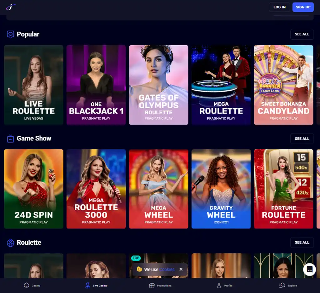 Jet4Bet Casino desktop live casino lobby screenshot featuring live dealer games and real-time streaming interface - review testing