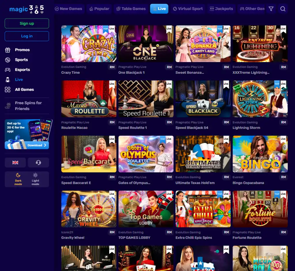 Magic 365 Casino desktop live casino lobby featuring live dealer games and real-time streaming interface - tested Magic 365 Casino desktop live casino lobby featuring live dealer games and real-time streaming interface - tested