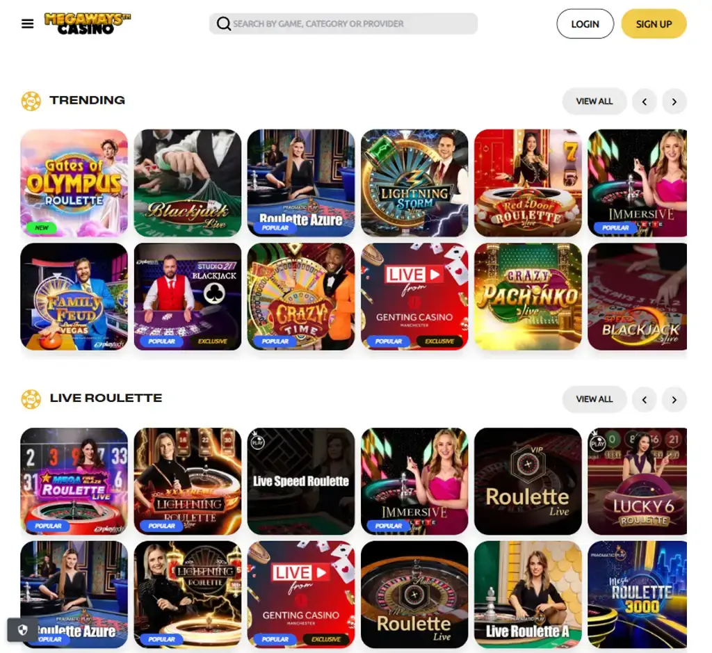 Megaways Casino desktop live casino lobby screenshot featuring live dealer games and real-time streaming interface - review testing Megaways Casino desktop live casino lobby screenshot featuring live dealer games and real-time streaming interface - review testing