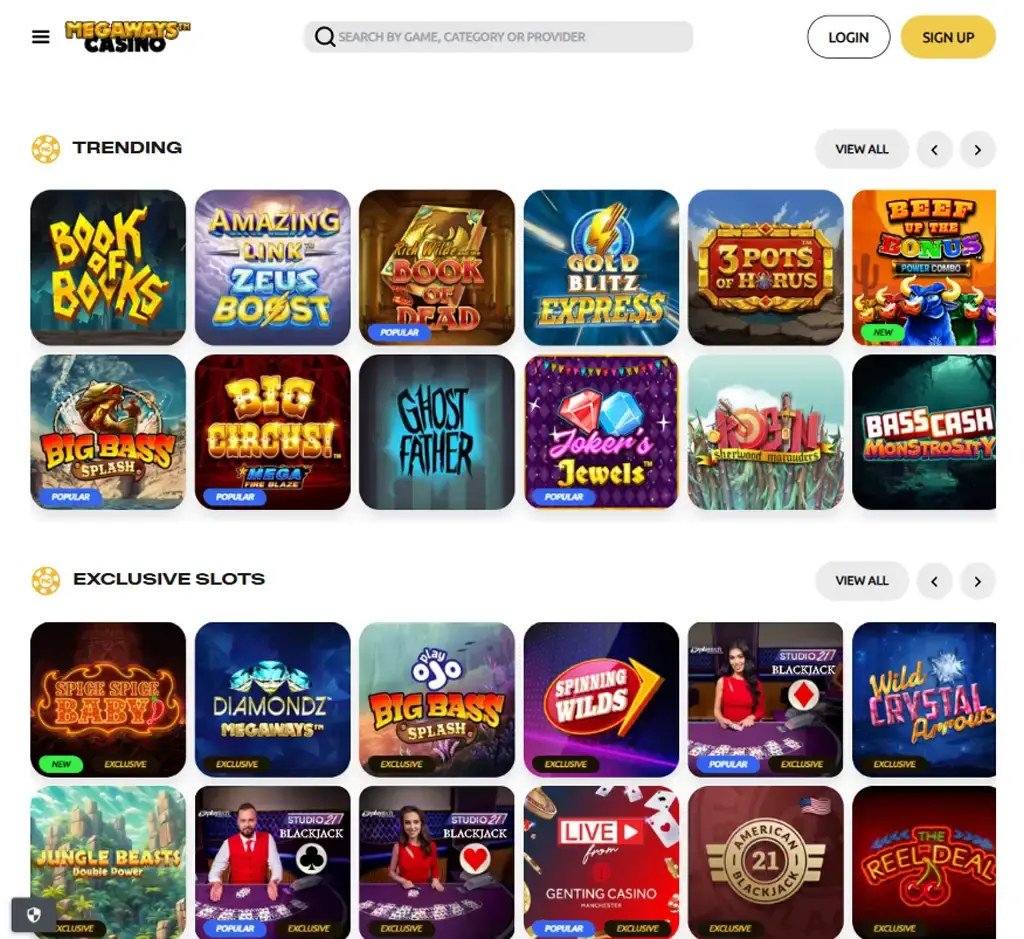 Megaways Casino desktop slots lobby screenshot presenting variety of slot games with categories and providers - verified Megaways Casino desktop slots lobby screenshot presenting variety of slot games with categories and providers - verified