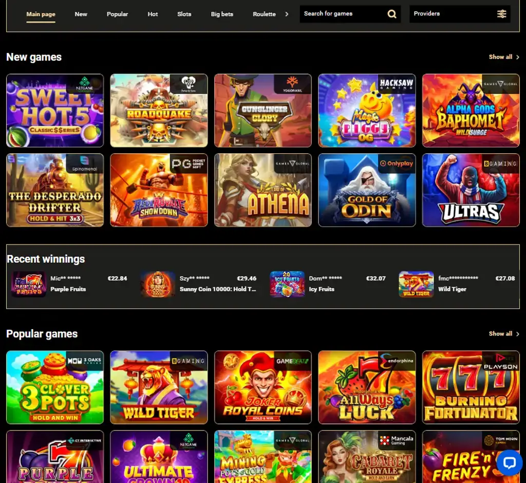 Pan Casino desktop homepage screenshot displaying main casino lobby with featured games, promotions and navigation menu - tested