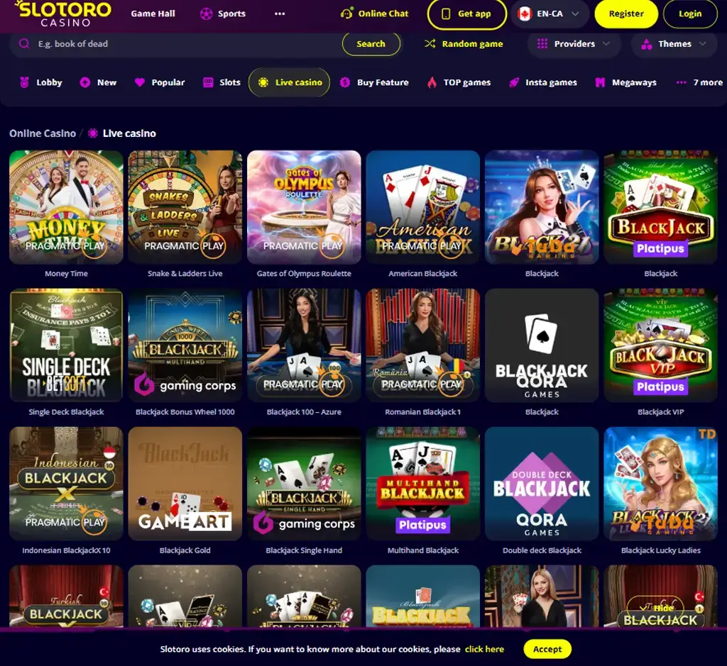 Slotoro Casino desktop live casino lobby featuring live dealer games and real-time streaming interface - tested Slotoro Casino desktop live casino lobby featuring live dealer games and real-time streaming interface - tested