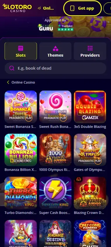 Slotoro Casino mobile slots interface showing slot game selection with popular titles and filtering options - captured during platform testing Slotoro Casino mobile slots interface showing slot game selection with popular titles and filtering options - captured during platform testing