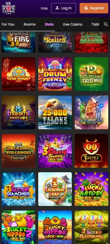 UK Casino Club mobile slots interface showing slot game selection with popular titles and filtering options - captured during platform testing UK Casino Club mobile slots interface showing slot game selection with popular titles and filtering options - captured during platform testing